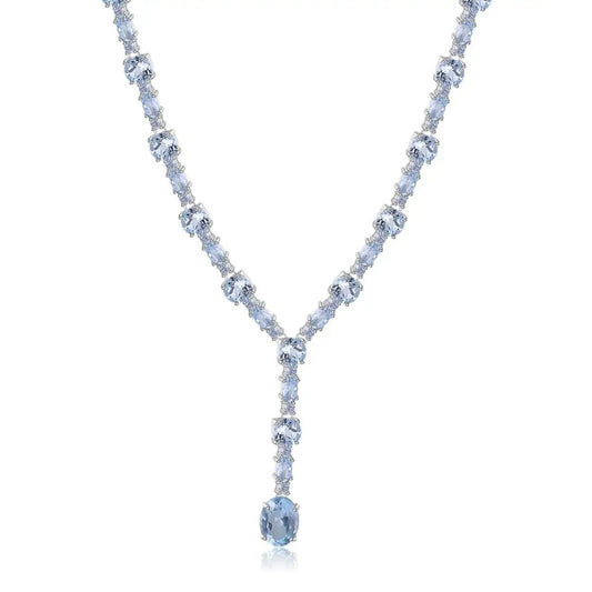 Mystic Quartz & Sky Blue Topaz Y-Necklace | 925 Silver | Bridal Jewelry