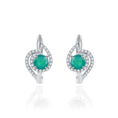 Natural Green Agate Swirl Stud Earrings | 925 Sterling Silver & CZ Halo