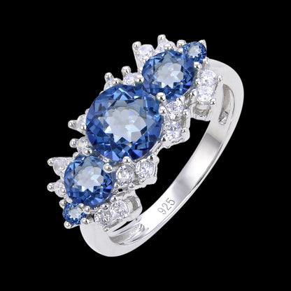 Natural Sky Blue Topaz Vintage Cluster Ring | 925 Sterling Silver