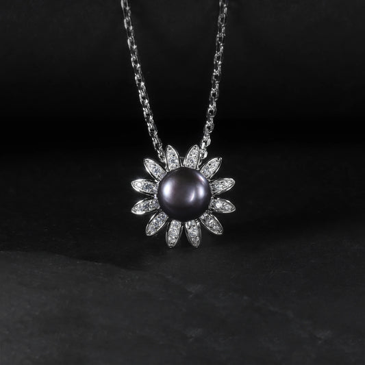 Sunflower Freshwater Pearl Pendant | 10mm | 925 Sterling Silver | Luxury Gold Palace