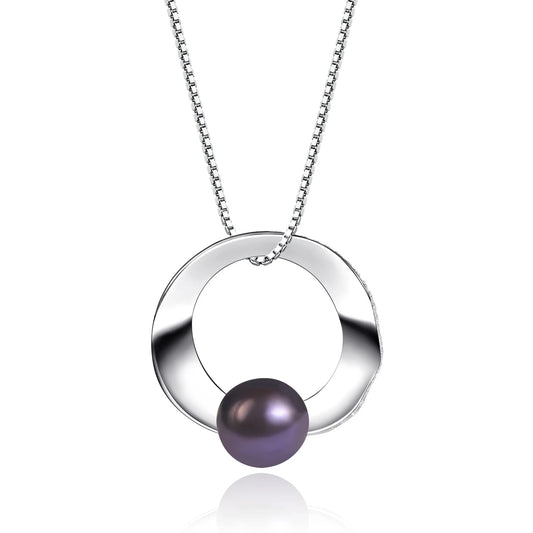 Modern Circle Pearl Pendant | 8mm Freshwater Pearl | Luxury Gold Palace