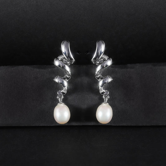 Elegant Spiral Ribbon Pearl Pendant | 8mm Freshwater Pearl | 925 Silver