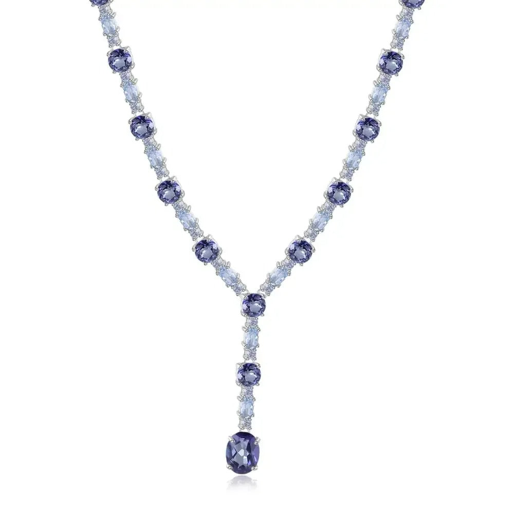 Mystic Quartz & Sky Blue Topaz Y-Necklace | 925 Silver | Bridal Jewelry
