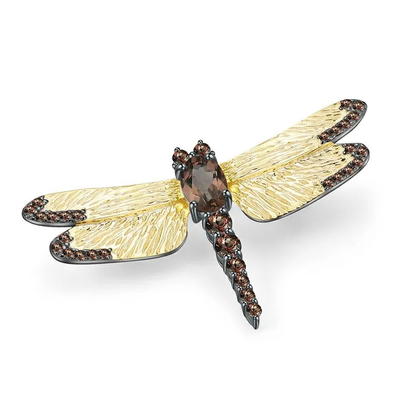 Natural Sky Blue Topaz Dragonfly Brooch | Textured 925 Silver