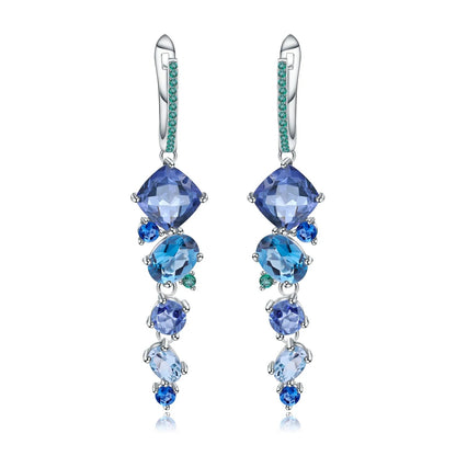 Blue Mystic Quartz & Topaz Cascading Drop Earrings | 925 Silver