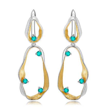 Twisted Abstract Drop Earrings | Amethyst, Peridot & Topaz | Two-Tone Silver