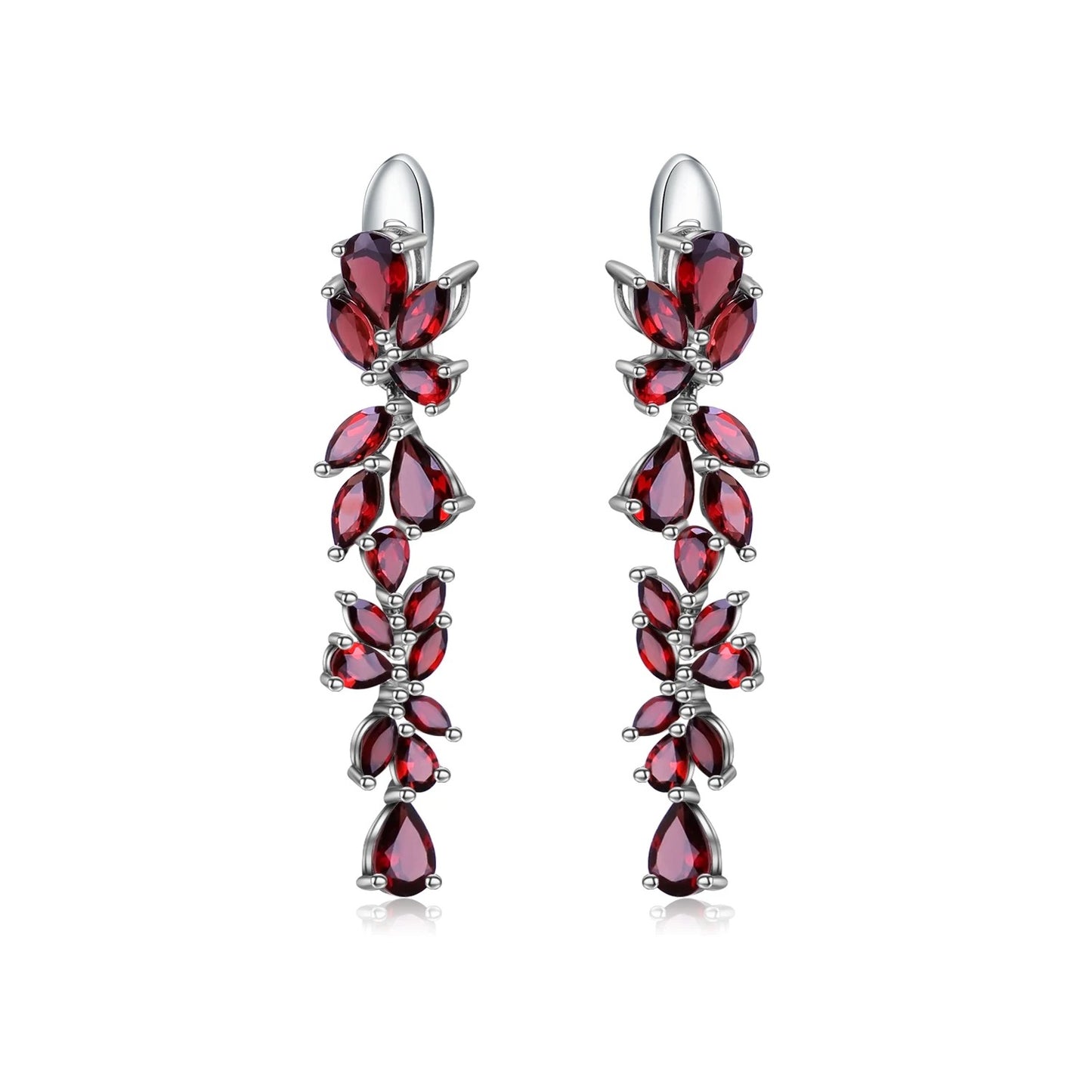 20.35Ct Natural Red Garnet Cascading Leaf Earrings | 925 Sterling Silver
