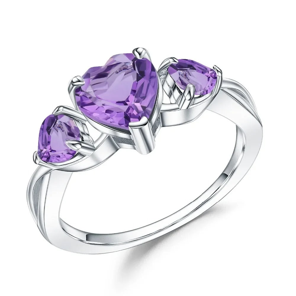 Natural Amethyst Heart Ring | 1.71Ct 925 Sterling Silver | February Birthstone