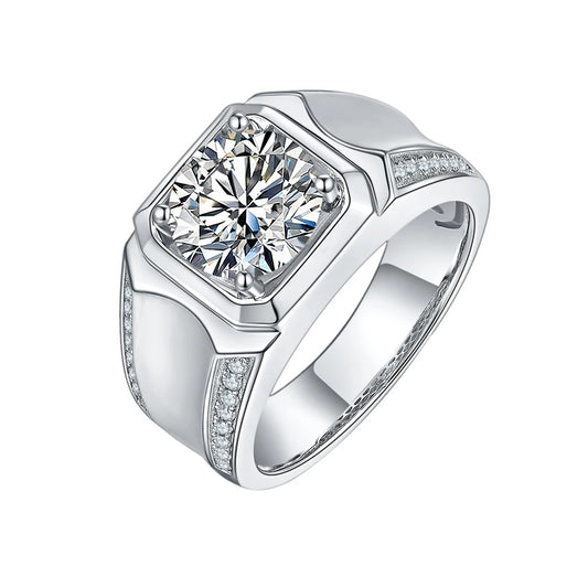 Men's D Color Moissanite Ring | 1ct, 2ct, 3ct Options | 925 Silver