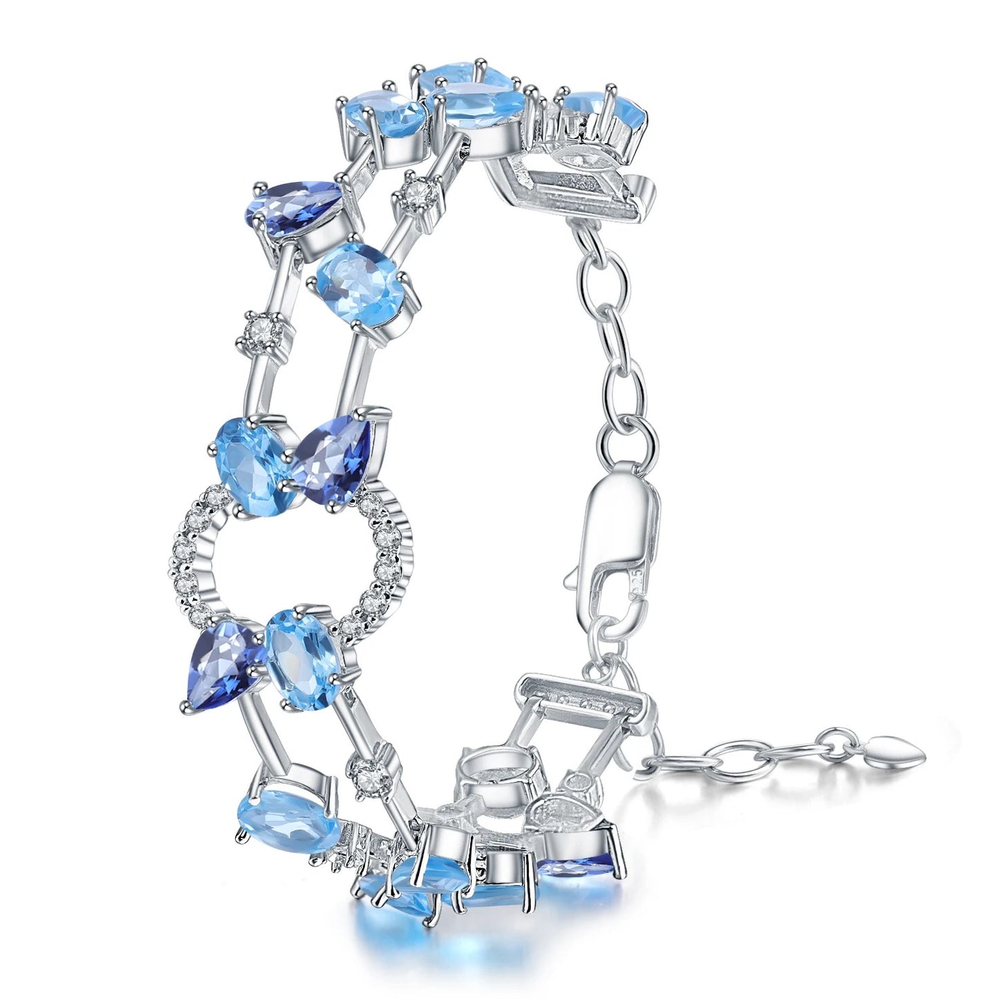 Multicolor Natural Gemstone Link Bracelet | Garnet, Citrine, Smoky Quartz | 925 Silver