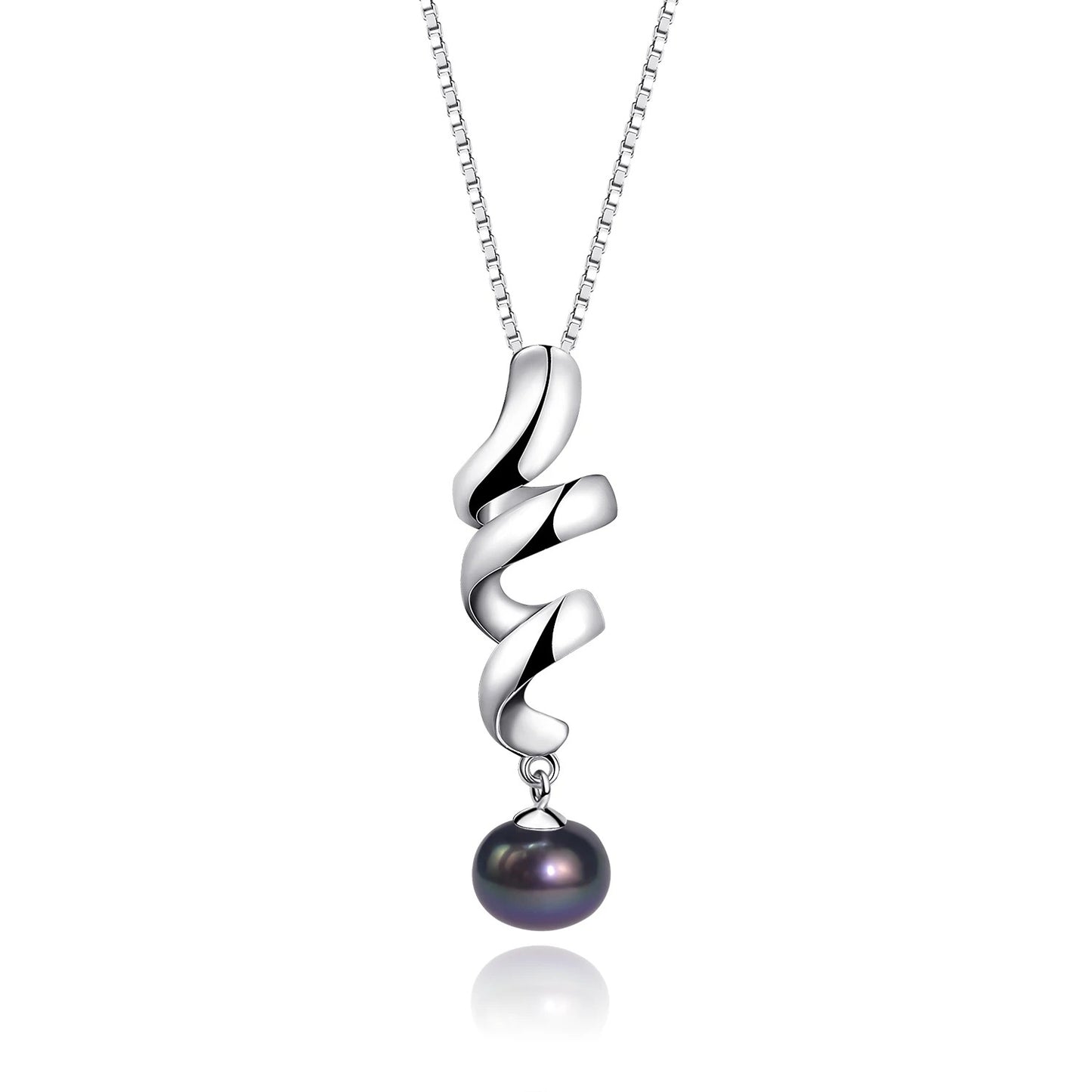 Elegant Spiral Ribbon Pearl Pendant | 8mm Freshwater Pearl | 925 Silver
