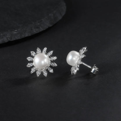 Sunflower Freshwater Pearl Pendant | 10mm | 925 Sterling Silver | Luxury Gold Palace